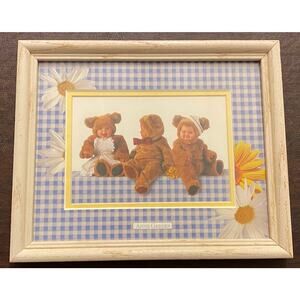 Iconic Vintage Y2K Anne Geddes Teddy Bear Babies Framed Picture Daisies Gift